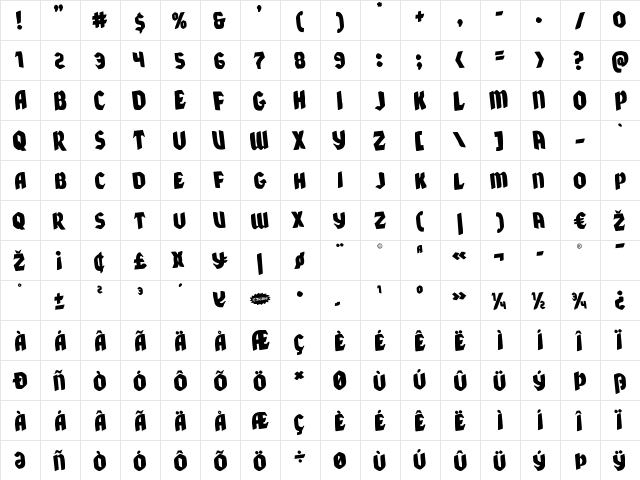 Xmas Xpress Rotated Regular  glyph index