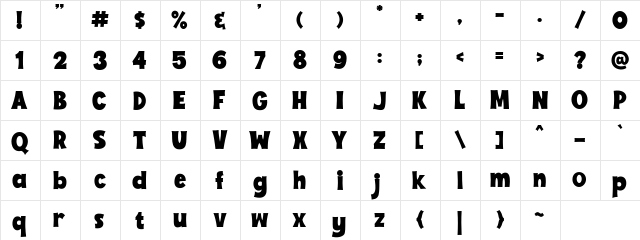 Bronson Regular  glyph index