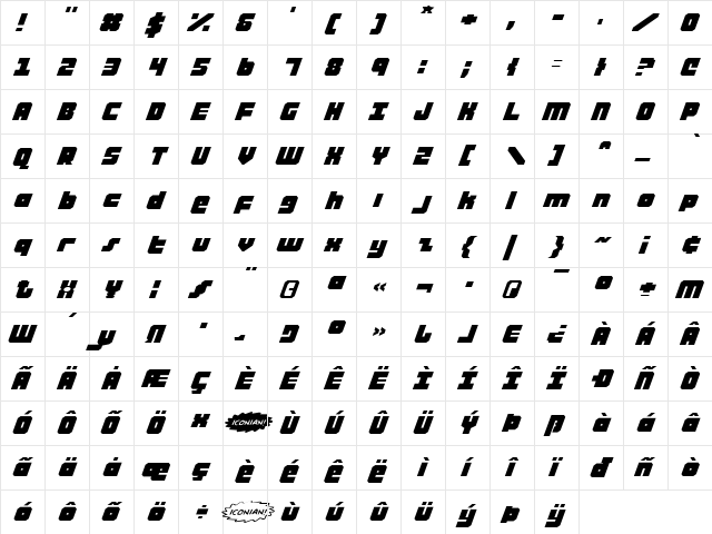 Alpha Taurus Expanded Italic Expanded Italic  glyph index