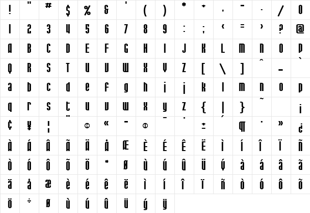 SF Port McKenzie Extended Regular  glyph index