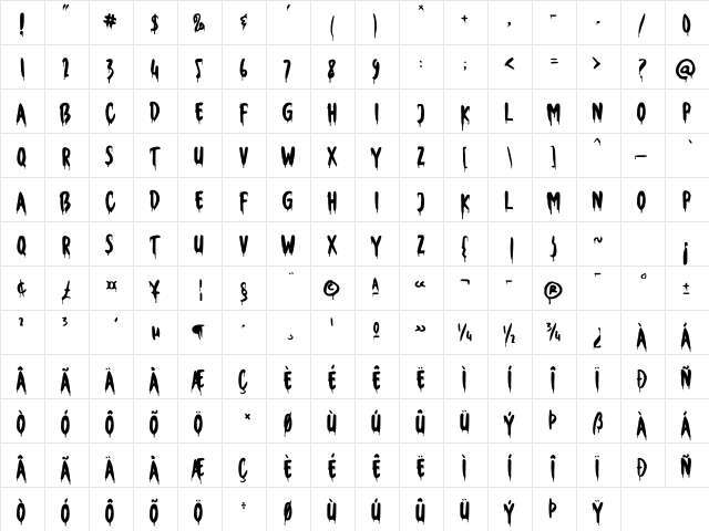 Wicked Tricker Regular  glyph index