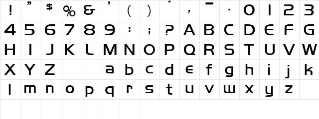 Mikity Bold  glyph index