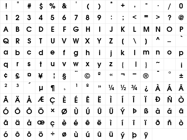 Forefront DemiSH  glyph index