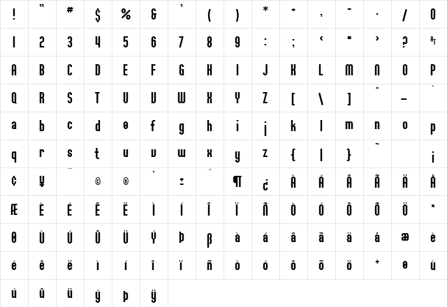 SF Willamette Regular  glyph index