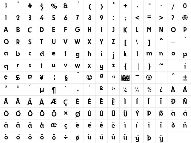 Dynasty Regular  glyph index