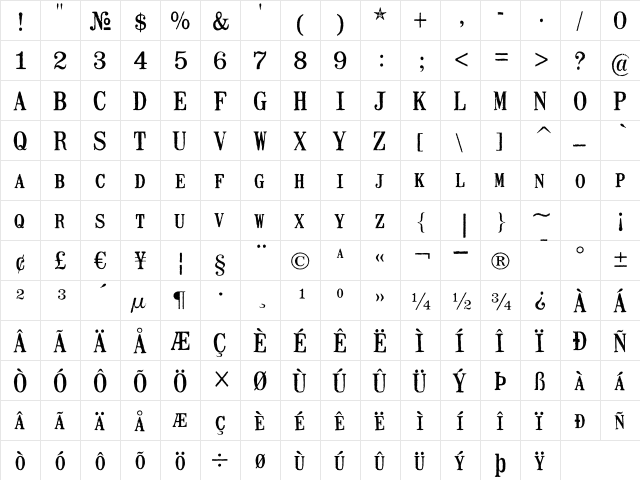 Mailart Rubberstamp Regular  glyph index