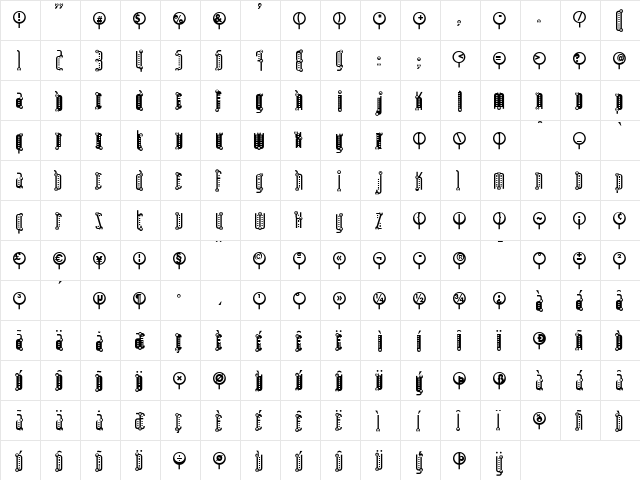Autorama Medium  glyph index