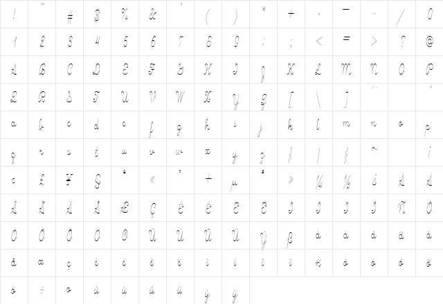 HWScriptMitchell Regular  glyph index