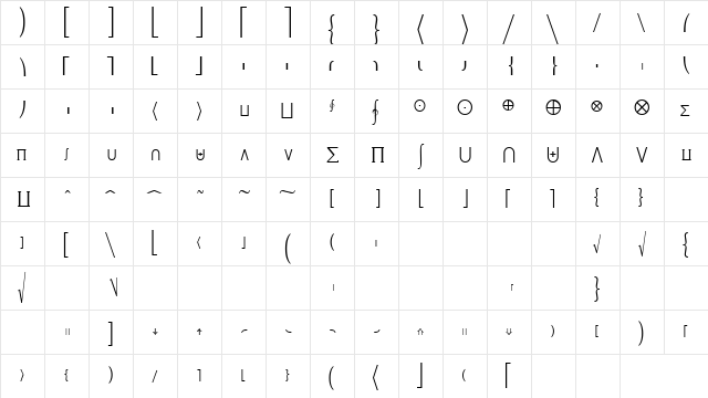 MachadoMathExtensionSSK Regular  glyph index