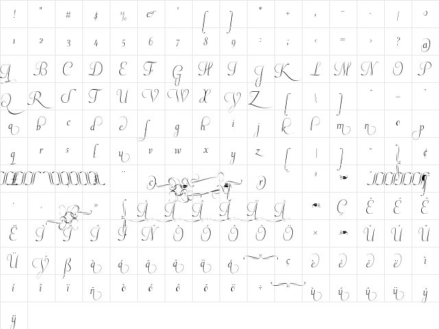 PlumaTerceyra Regular  glyph index