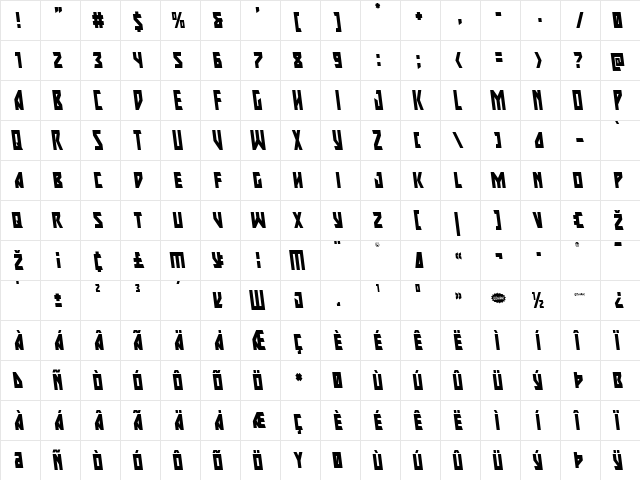 Major Force Condensed Leftalic Condensed Italic  glyph index