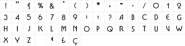 Quincy Caps Regular  glyph index