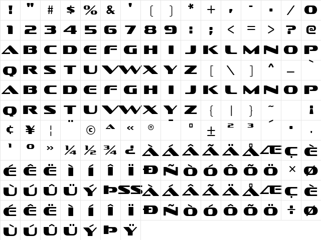 Sofachrome Regular  glyph index