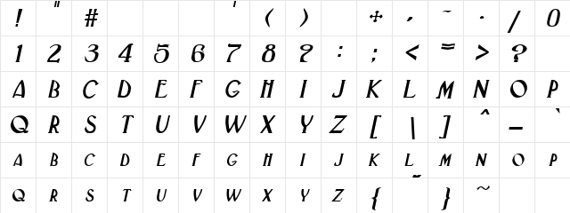 Gatsby BoldItalic  glyph index