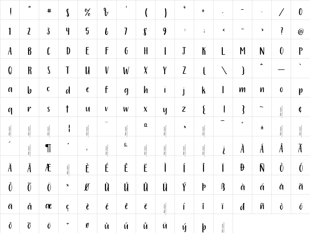 212 Warmheart Sans PERSONAL USE Regular  glyph index
