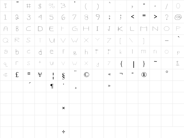 Ellie Grace Color Guard Regular  glyph index