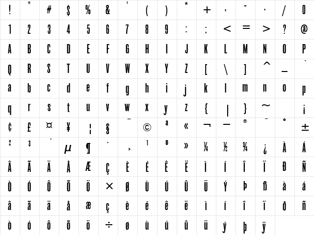 RoswellFourITC TT Regular  glyph index