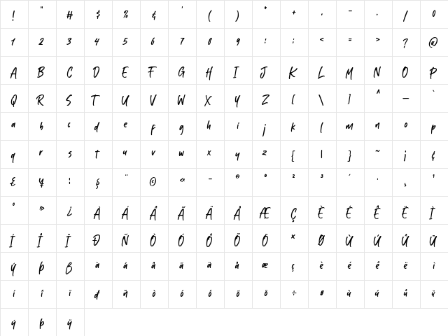 Kabut Hitam Regular  glyph index