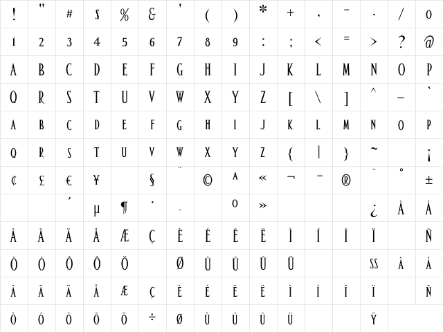 AltarSmall Caps Regular  glyph index