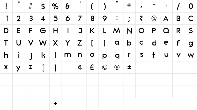 SaborDisplaySSK Regular  glyph index