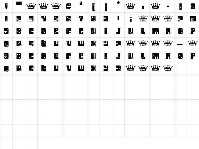 StarrySpanishEyes Regular  glyph index