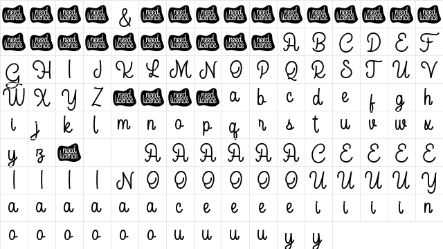 AcapelaDEMO Regular  glyph index