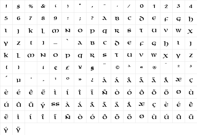 Elixir Normal  glyph index