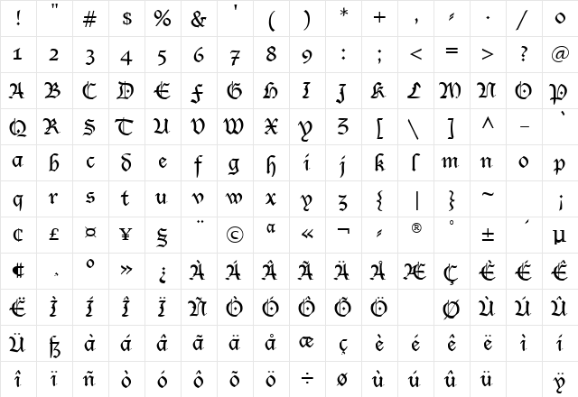 LUTHER Regular  glyph index