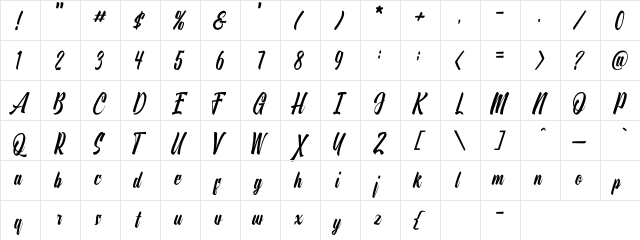 Onthel Regular  glyph index