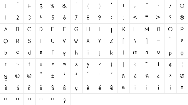 Kalos Sans Book  glyph index