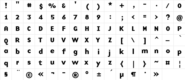 BaseNineC Bold  glyph index