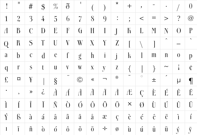BoberiaLL Light  glyph index