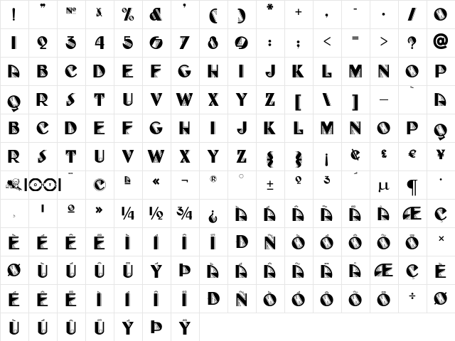 FullTilt Boogie NF Regular  glyph index