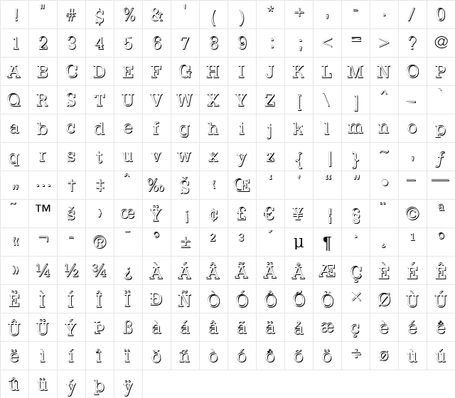 a_Noter3Dxtr Regular  glyph index