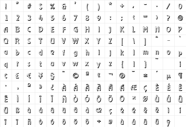 OnStageShadow Regular  glyph index