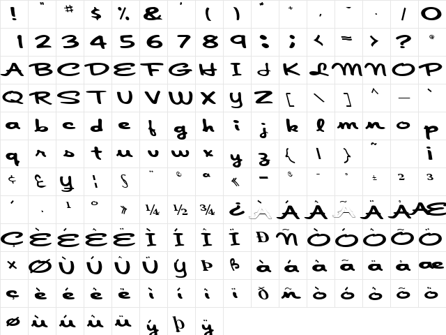 FooteDragging911 Regular  glyph index