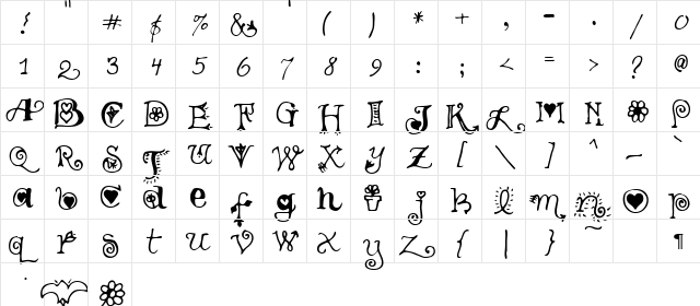 Teenage Girl 3 Regular  glyph index