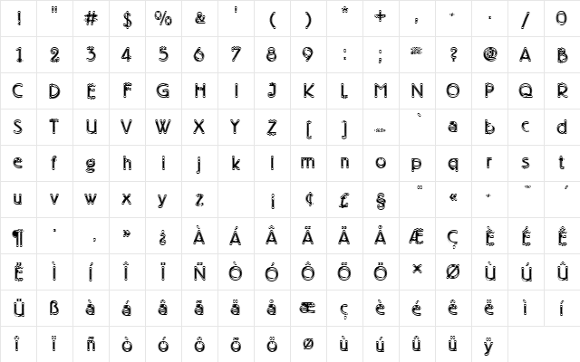 BerlinerGroDLigIn1 Regular  glyph index