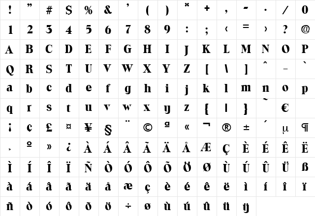 Toledo-Bold Regular  glyph index