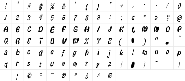 FlufCondensed Oblique  glyph index