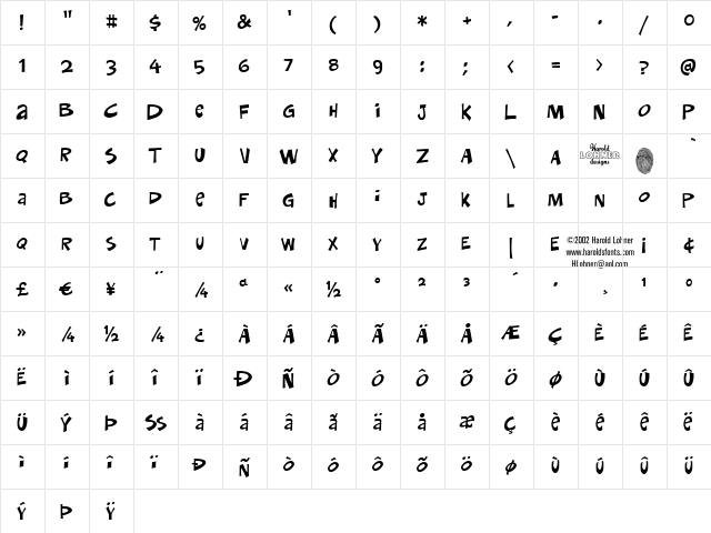 DenneyTwo Regular  glyph index