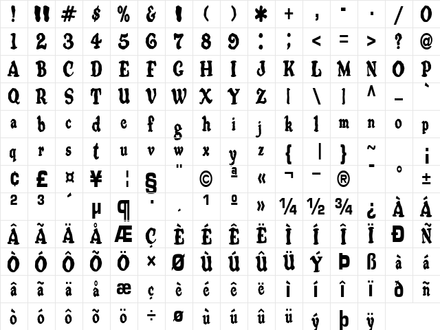 Fool Regular  glyph index