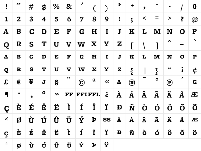 Freight Micro Bold SC  glyph index