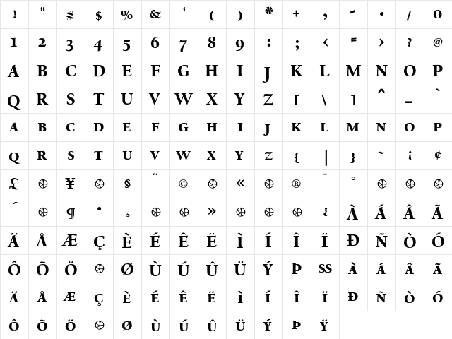 CalifornianText BoldExpert  glyph index