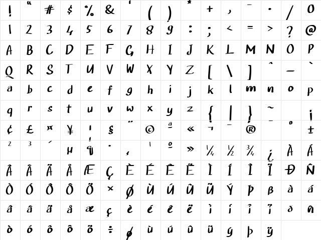 Glue Stick Regular  glyph index