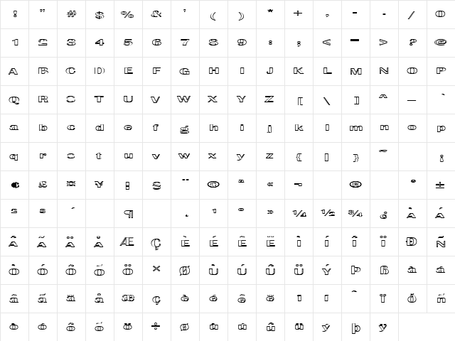 Effluence Outlined  glyph index