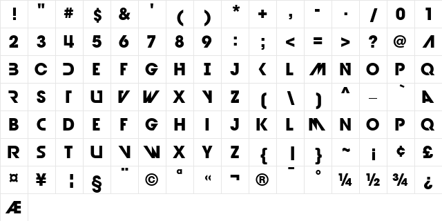 Devil Breeze Bold  glyph index