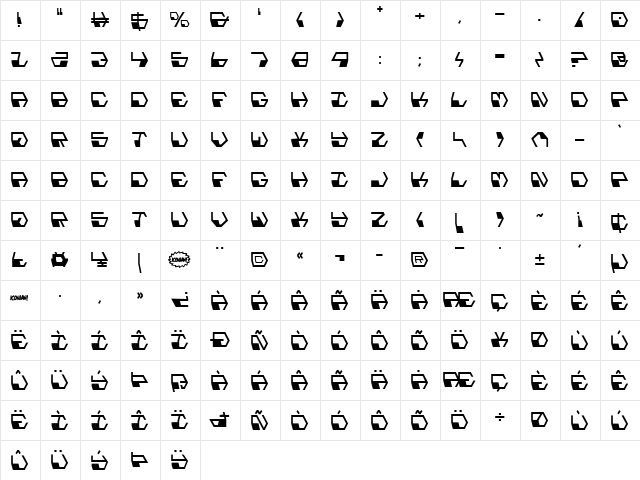Deranian Condensed Condensed  glyph index