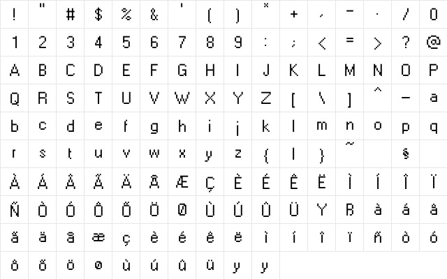 W95FA Regular  glyph index