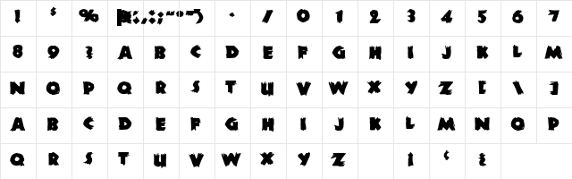 Zombie Regular  glyph index